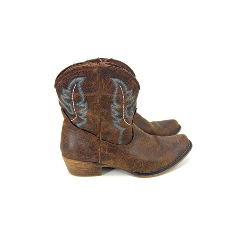 Roper Women‎ Brown Distressed Faux Leather Western Ankle Boots Size 8.5 B